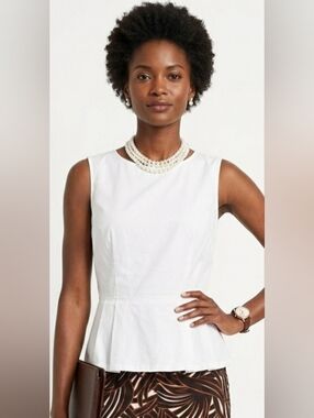 Ann Taylor peplum top white preppy classic career chic feminine work